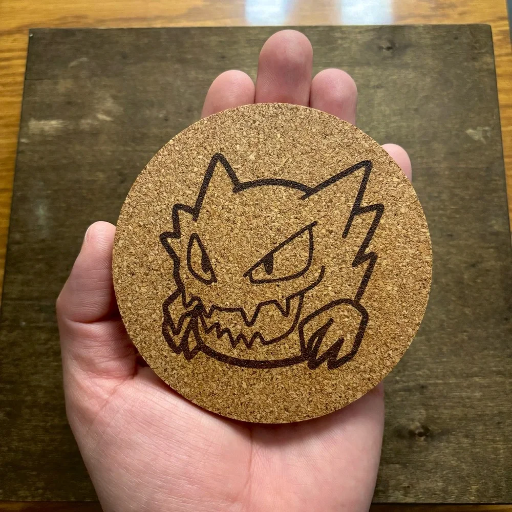 Pokemon Haunter Face Laser Engraved Cork Coaster